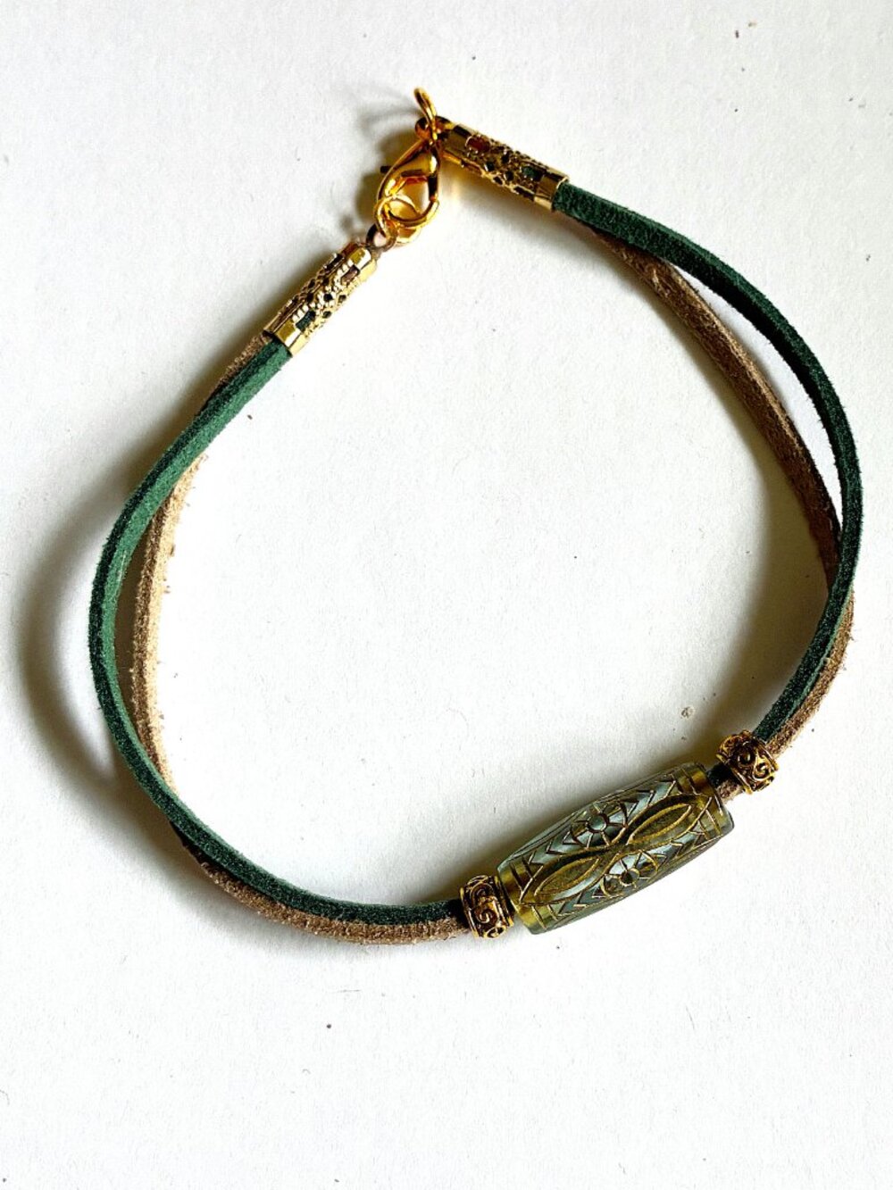 Handmade Suede Double‑Strand Bracelet • Gold Accent Bead • Boho Unisex Style